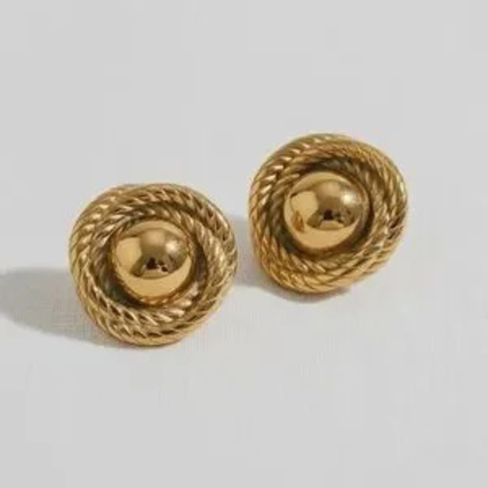 Gold Twist Button Earrings (2703)